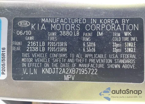 2011 Kia Soul + z USA, uszkodzony, nr VIN KNDJT2A2XB7195722